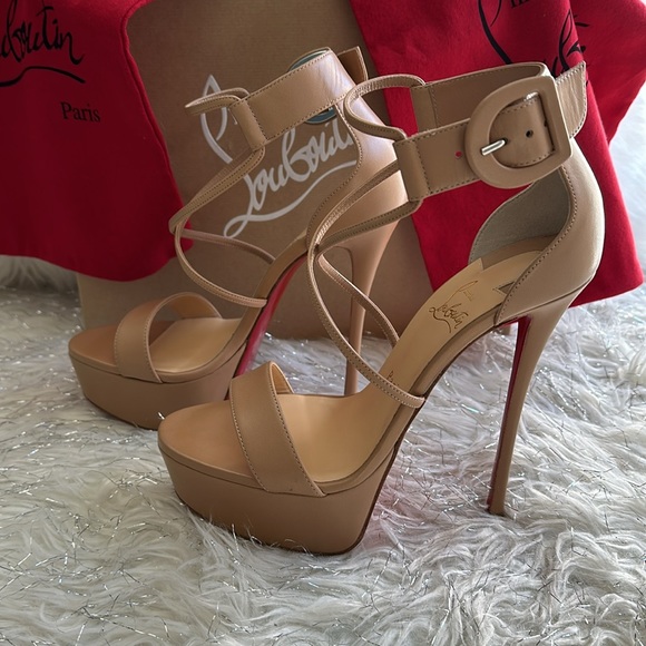 Authentic Christian louboutin Choca 150 ankle cuff nude kidskin leather NIB 39.5 - Picture 5 of 15